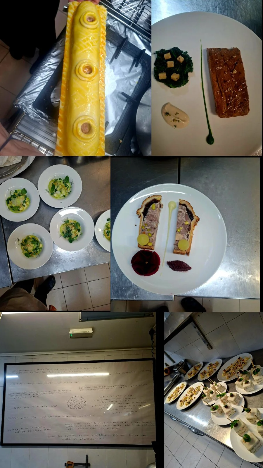 Kitchen production and a plated dish.